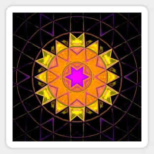 Mosaic Kaleidoscope Flower Purple Orange and Black Sticker